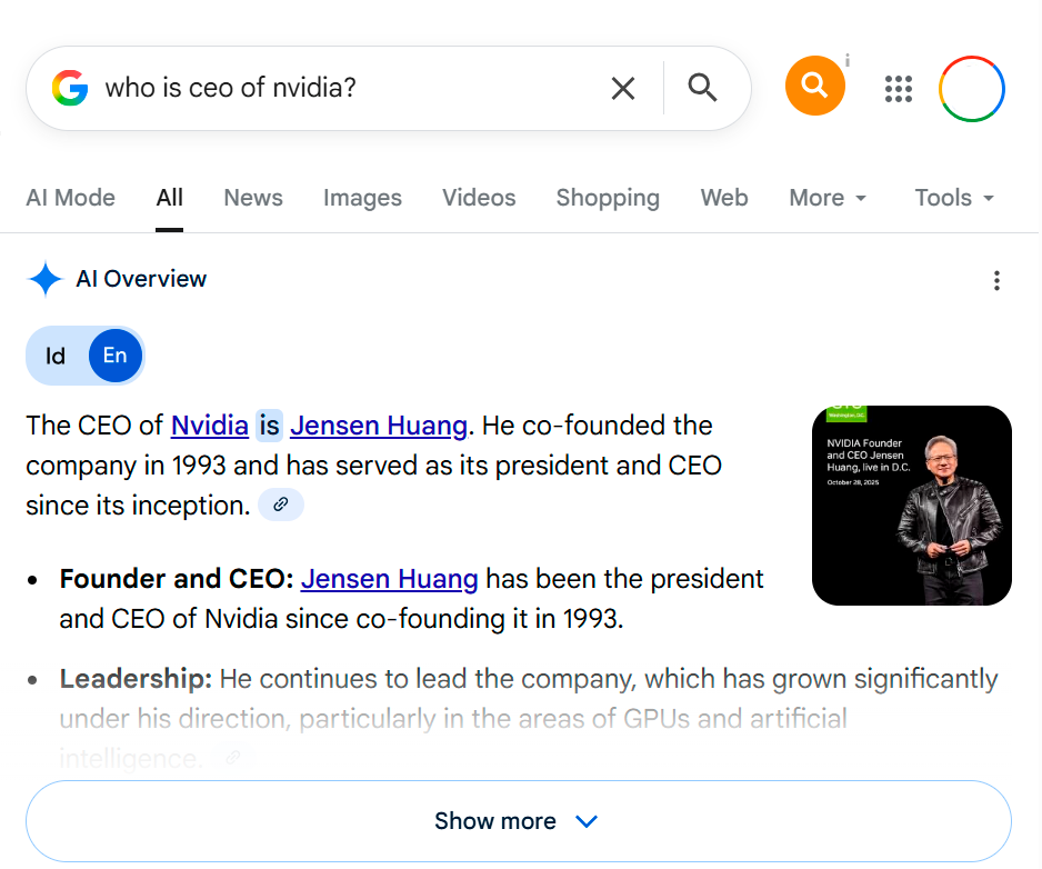 Contoh tampilan Google AI Overviews