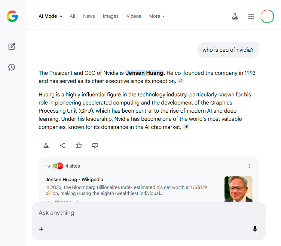 Contoh tampilan Google AI Mode
