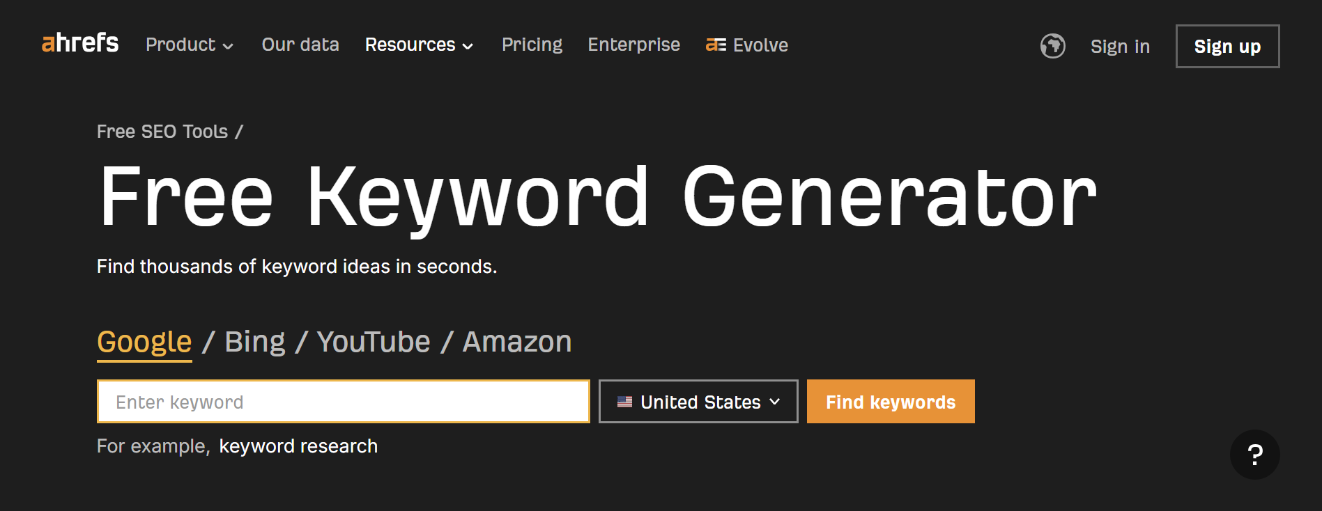 Ahrefs Free Keyword Generator
