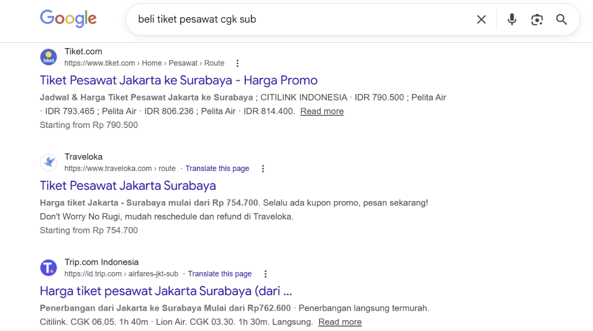 contoh keyword beli tidak pesawat cgk sub