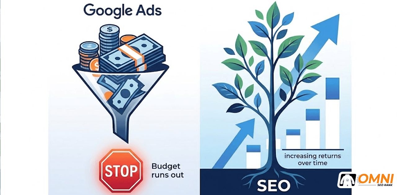 Perbandingan sunk cost Google Ads vs investasi SEO jangka panjang yang terus bertumbuh