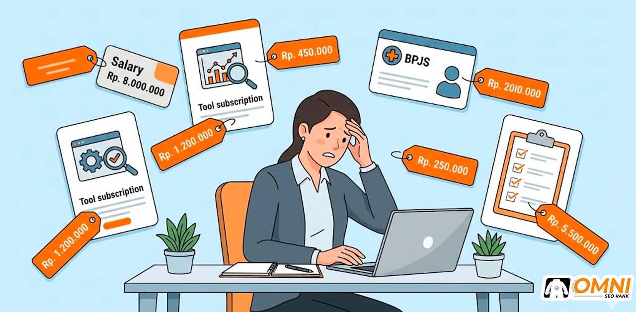 Ilustrasi biaya tersembunyi SEO in-house yang sering tidak diperhitungkan