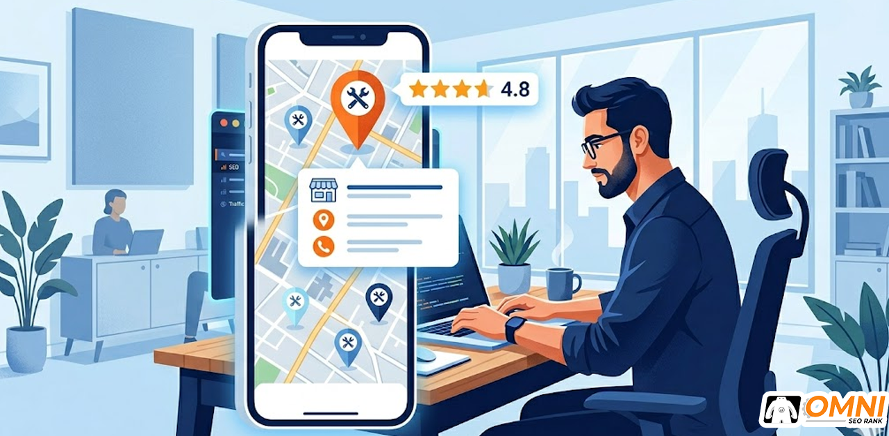  Ilustrasi local SEO dan optimasi Google Maps untuk bengkel mobil