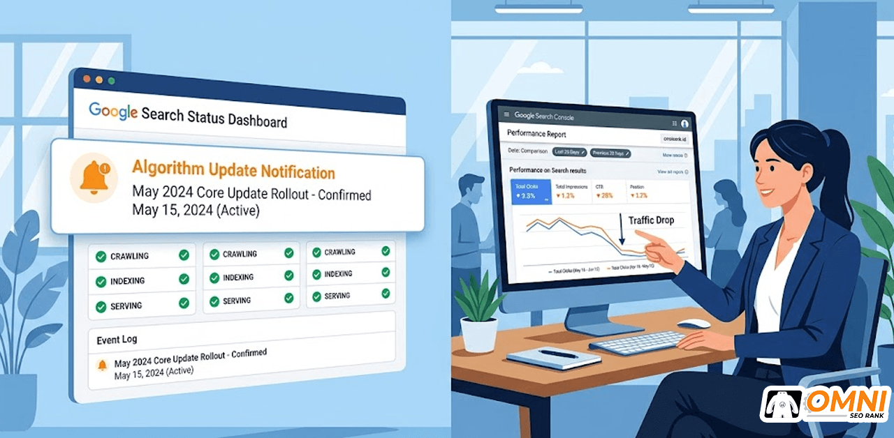 Ilustrasi cara mendiagnosis penurunan traffic akibat Google Core Update menggunakan Search Console