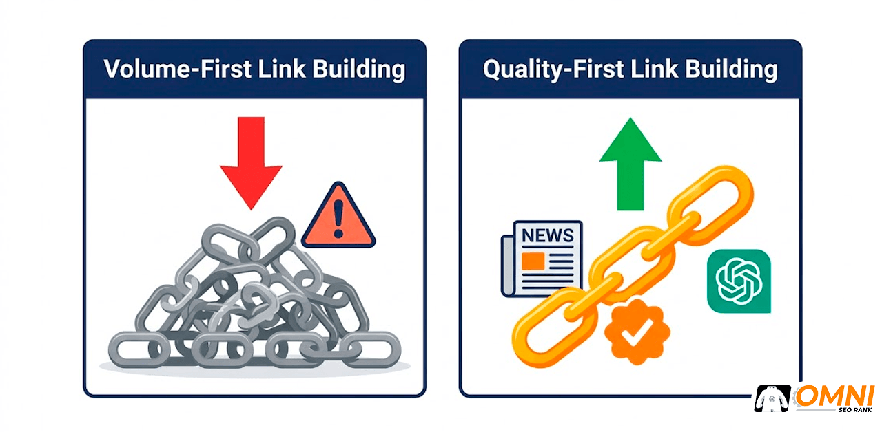 Perbandingan strategi link building berbasis volume dengan pendekatan link building yang mempertimbangkan kualitas dan relevansi