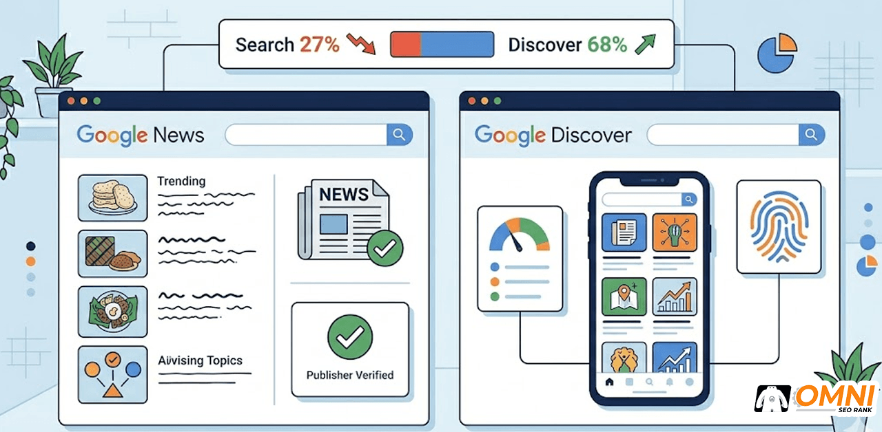 Dashboard perbandingan optimasi Google News dan Google Discover untuk portal berita