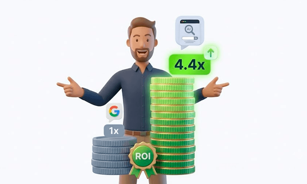 Ilustrasi perbandingan nilai ROI antara organic search dan AI search traffic yang convert 4.4x lebih tinggi