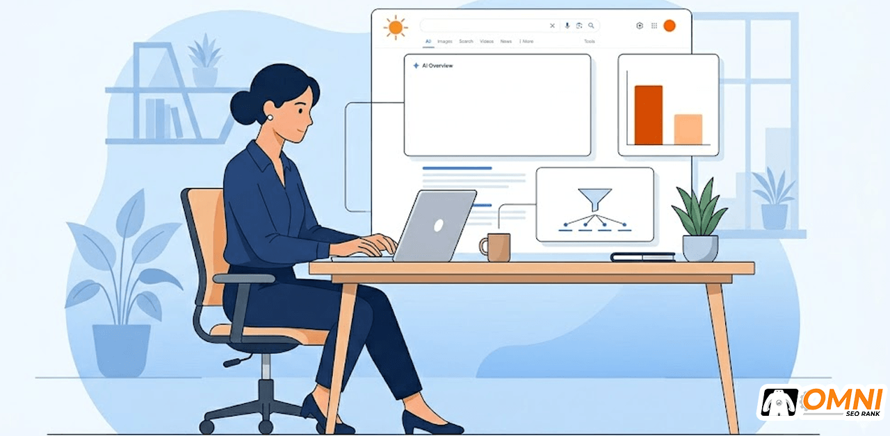 cara-masuk-google-ai-overview-omnirank.id copy Ilustrasi cara masuk Google AI Overview dengan data kutipan dan fan-out query