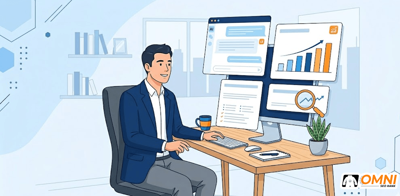 cara-menulis-konten-untuk-ai-search-omnirank.id copy Ilustrasi cara menulis konten untuk AI search dengan format terstruktur