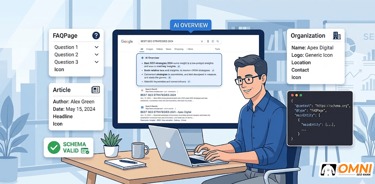 Ilustrasi cara pasang schema markup untuk muncul di Google AI Overview