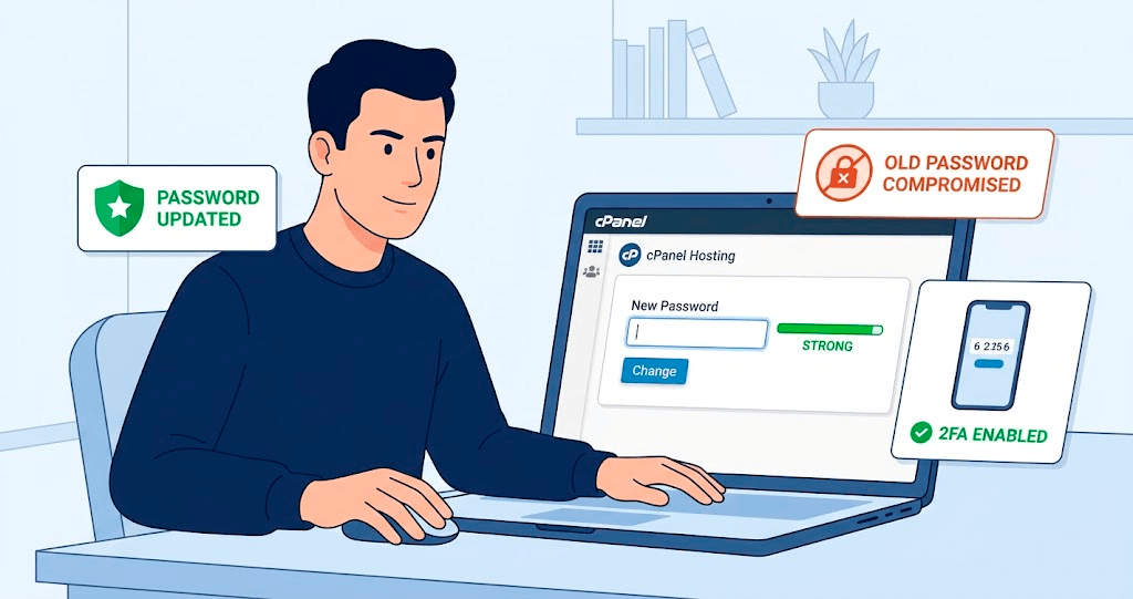 Ganti password hosting dan aktifkan two-factor authentication