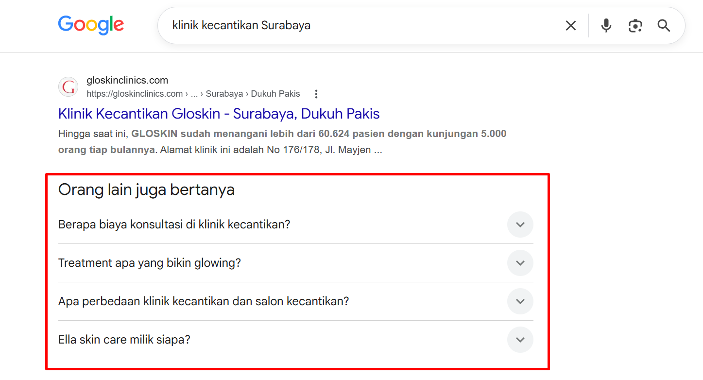 People Also Ask klinik kecantikan Surabaya