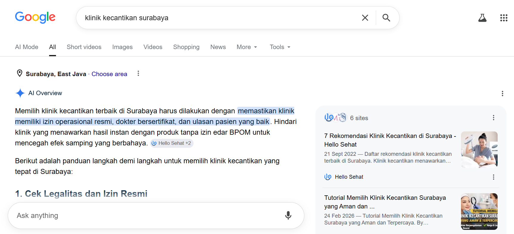 Klinik Kecantikan Surabaya AI Overview