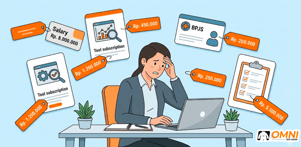 Ilustrasi biaya tersembunyi SEO in-house yang sering tidak diperhitungkan