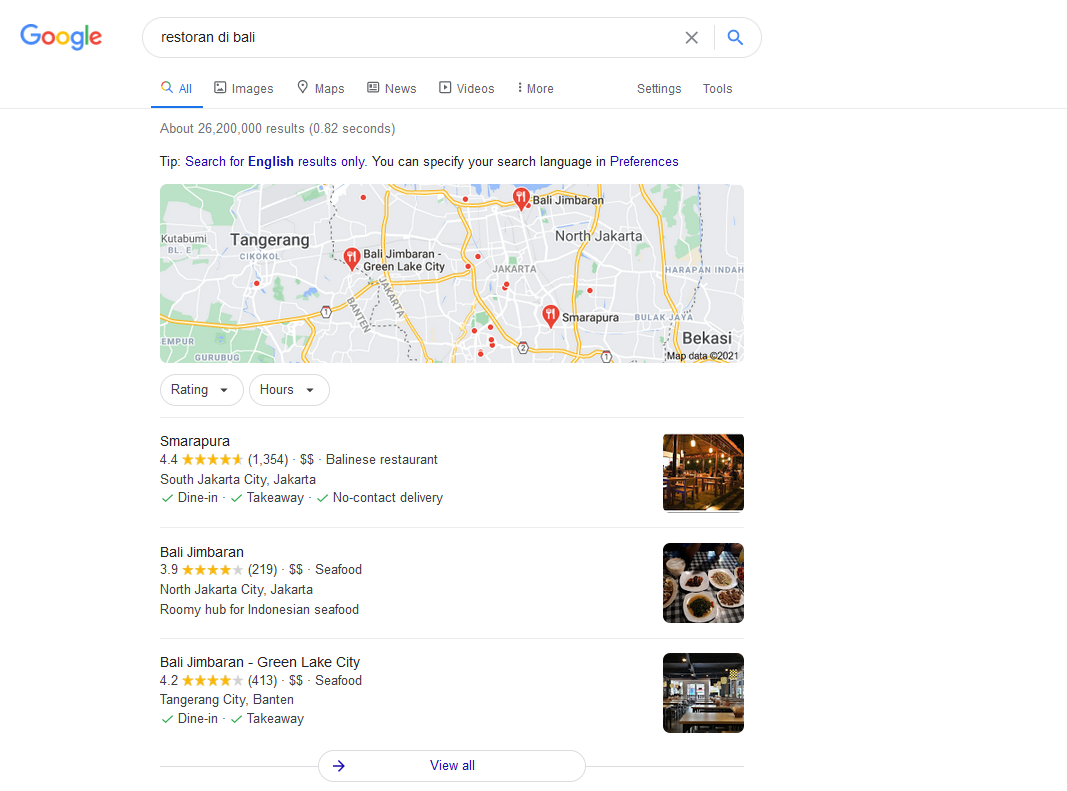 Contoh bisnis lokal di Google Maps